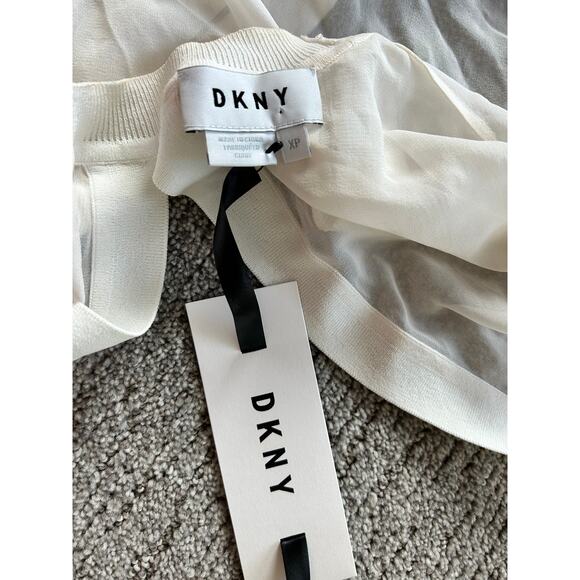 NWT Unique DKNY Silk Sheer Back Slit Short Sleeve Cover Up Dress White Size XS/S - Picture 4 of 6